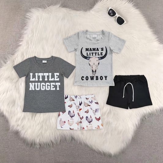 8.16 RTS Sibling Mama's little cowboy shirt shorts kids boy summer outfits