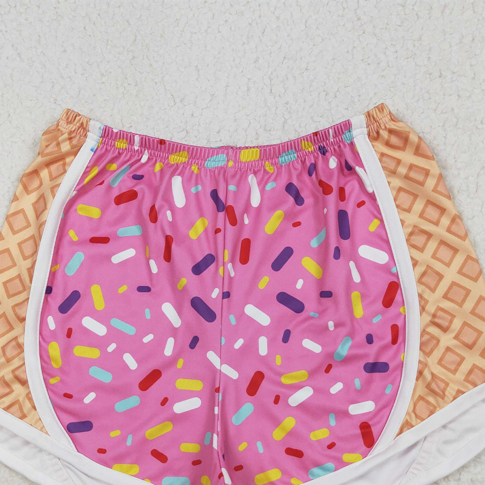 7.06 SS0574RTS NO MOQ Adult Women's Yoga Pants Adult Women Pink Ice-cream Drip Yoga Shorts Bottoms