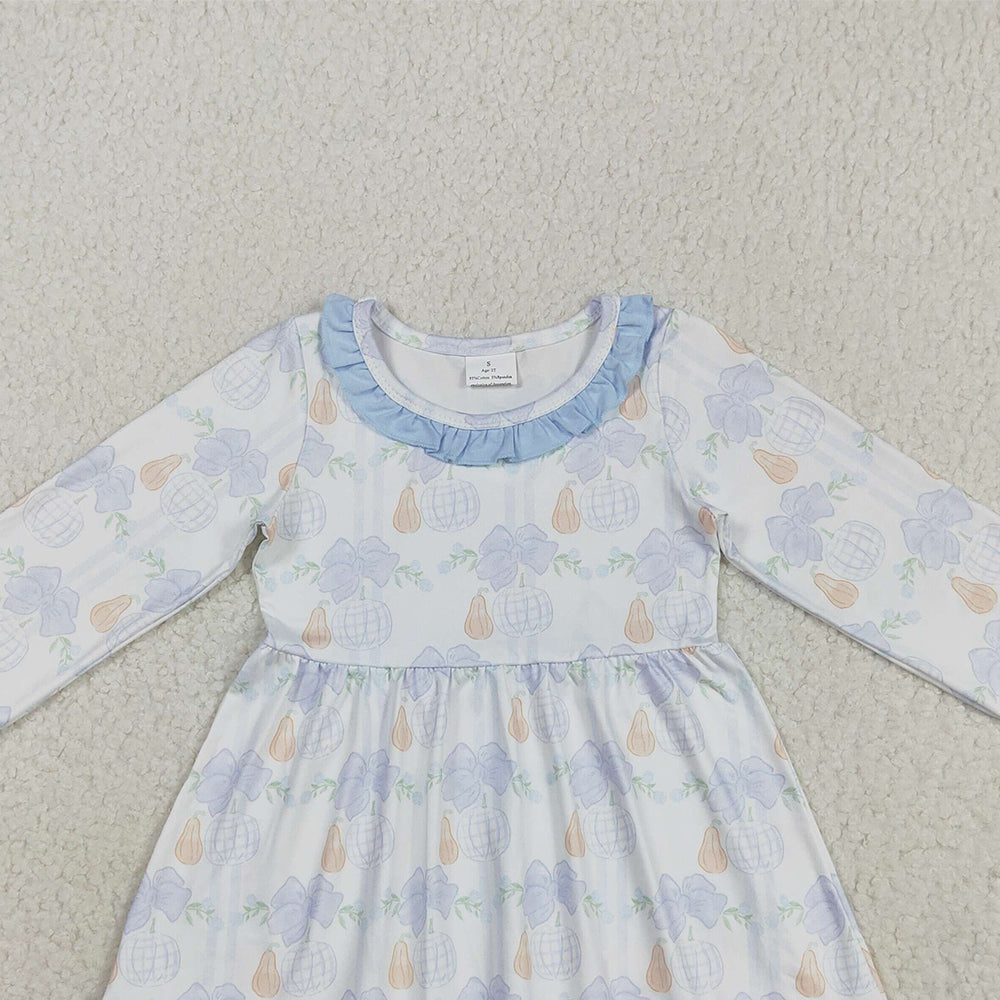 8.20 RTS NO MOQ （In stock）GLD1129 Baby Girls Winter Dress Baby Girls Pumpkins Flowers Plaid Fall Knee Length Dresses