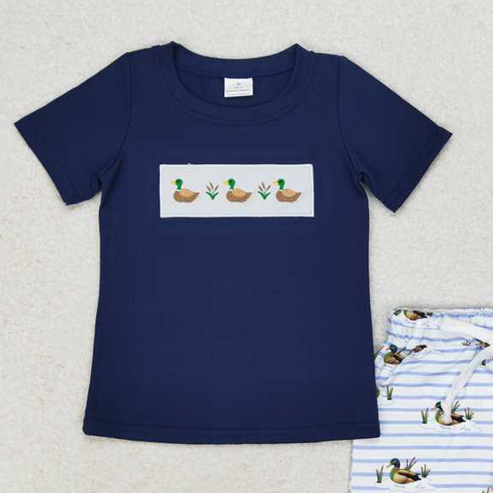 5.16  BSSO0884  RTS NO MOQ Short sleeves duck top stripe shorts kids boys clothing