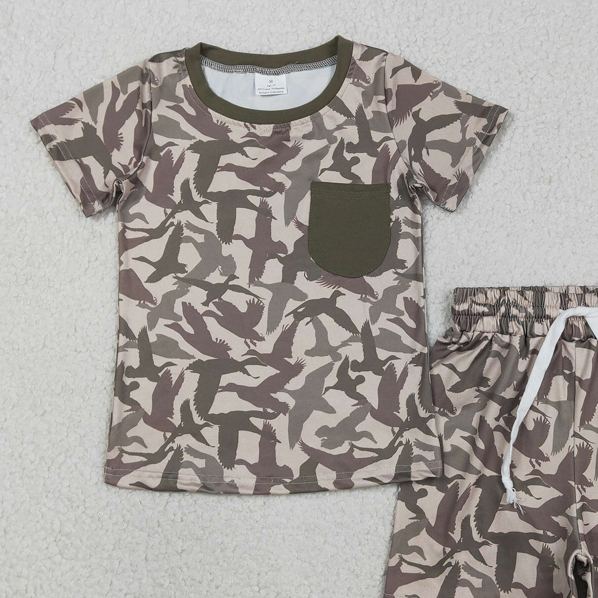 3.11 RTS NO MOQ （In stock）BSSO1795 Kids Clothing for Boys Baby Boys Ducks Camo Pocket Top Shorts Hunting Pajamas Clothes Sets
