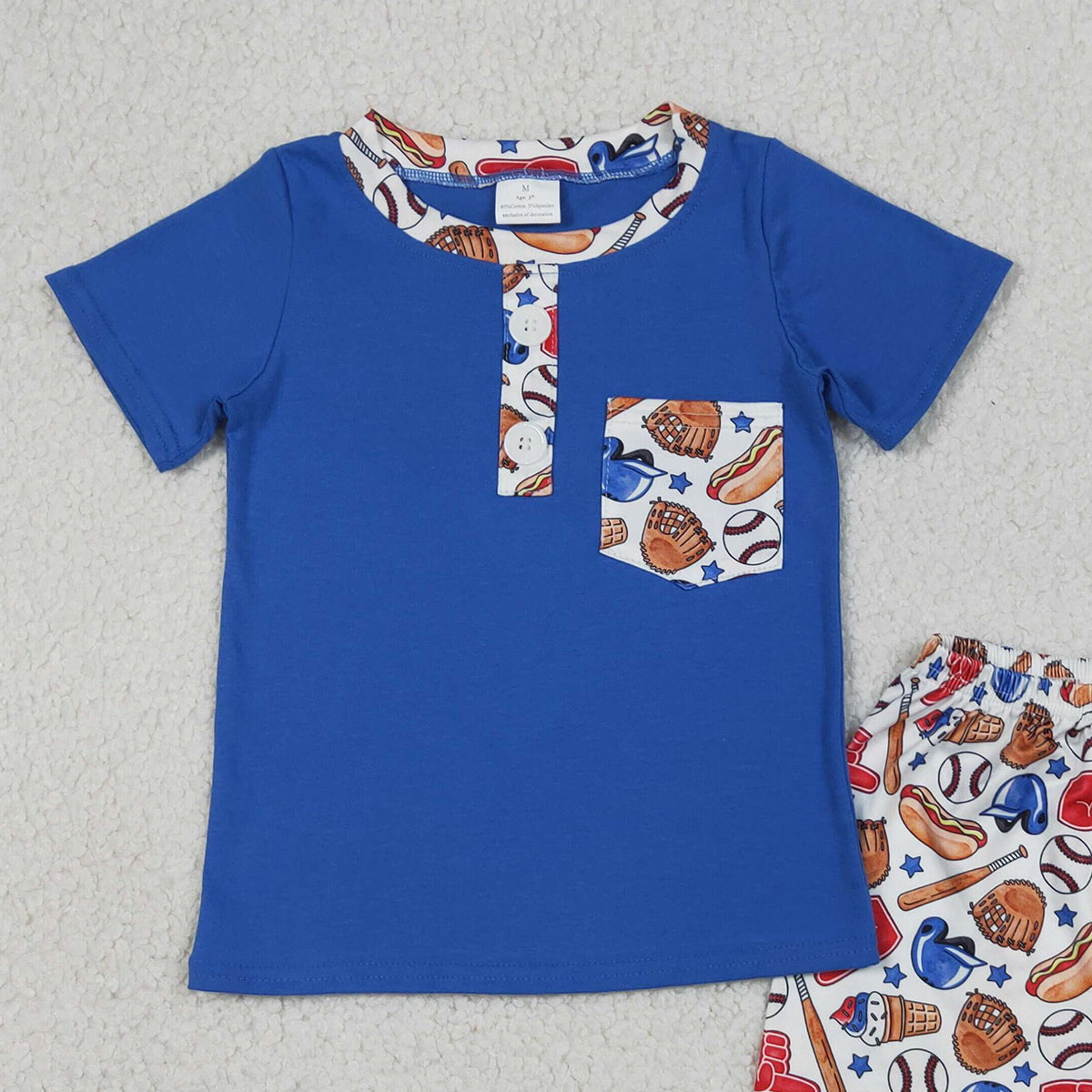 4.14 BSSO1922 RTS NO MOQ （In stock ）Short sleeves pocket top baseball shorts kids boys outfits