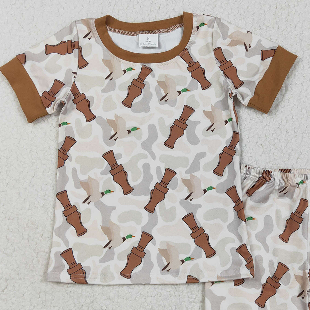 BSSO1324RTS NO MOQ Baby Boys Summer Pajamas Outfits Kids Boys Short Sleeve Pajamas Camouflage Duck Call Print Comfortable Sleepwear for Children