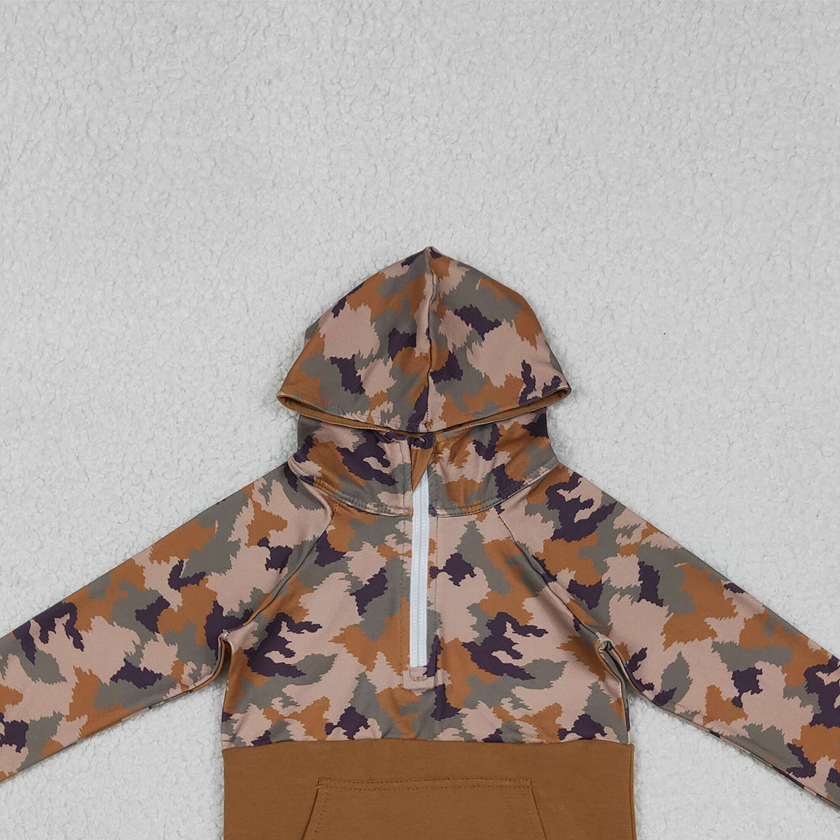 12.6 RTS NO MOQ （In stock）BT0912 Baby Boys Southern Brown Camo Pocket Zipper Hooded Top