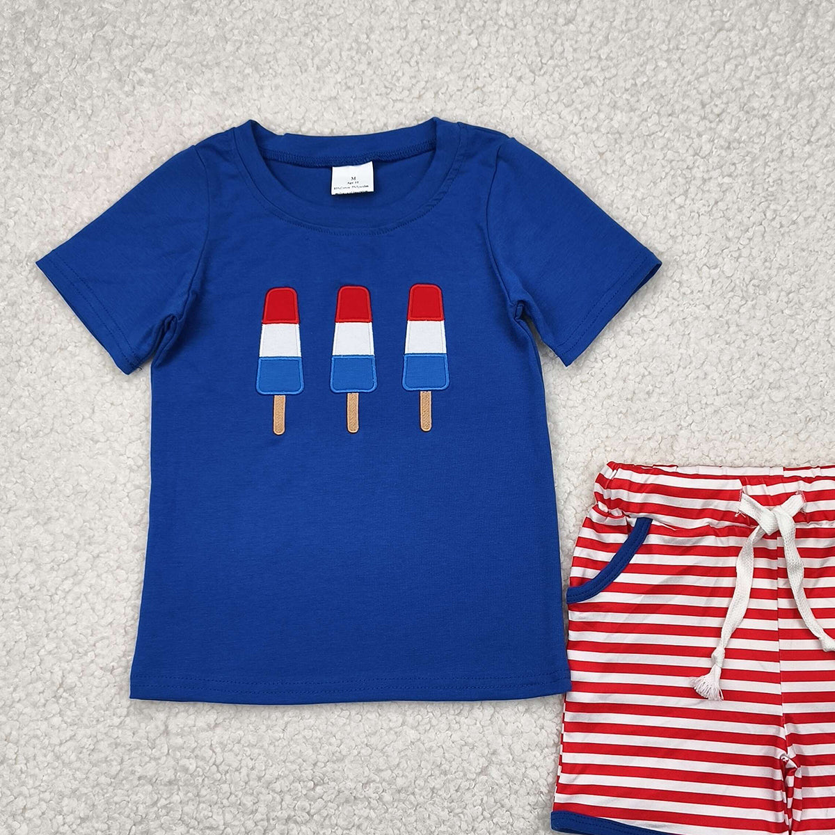 BSSO1250 RTS NO MOQ Baby Boys Summer Boys Outfits Embroidery Baby Boys 4th Of July Popstick Shirts Shorts Clothes Sets