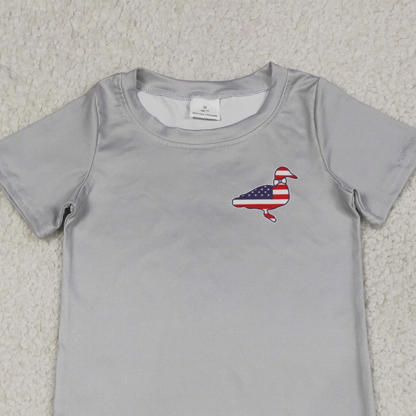 BT1199 RTS NO MOQ （In stock）Grey short sleeves stars stripe duck boys 4th of july shirt