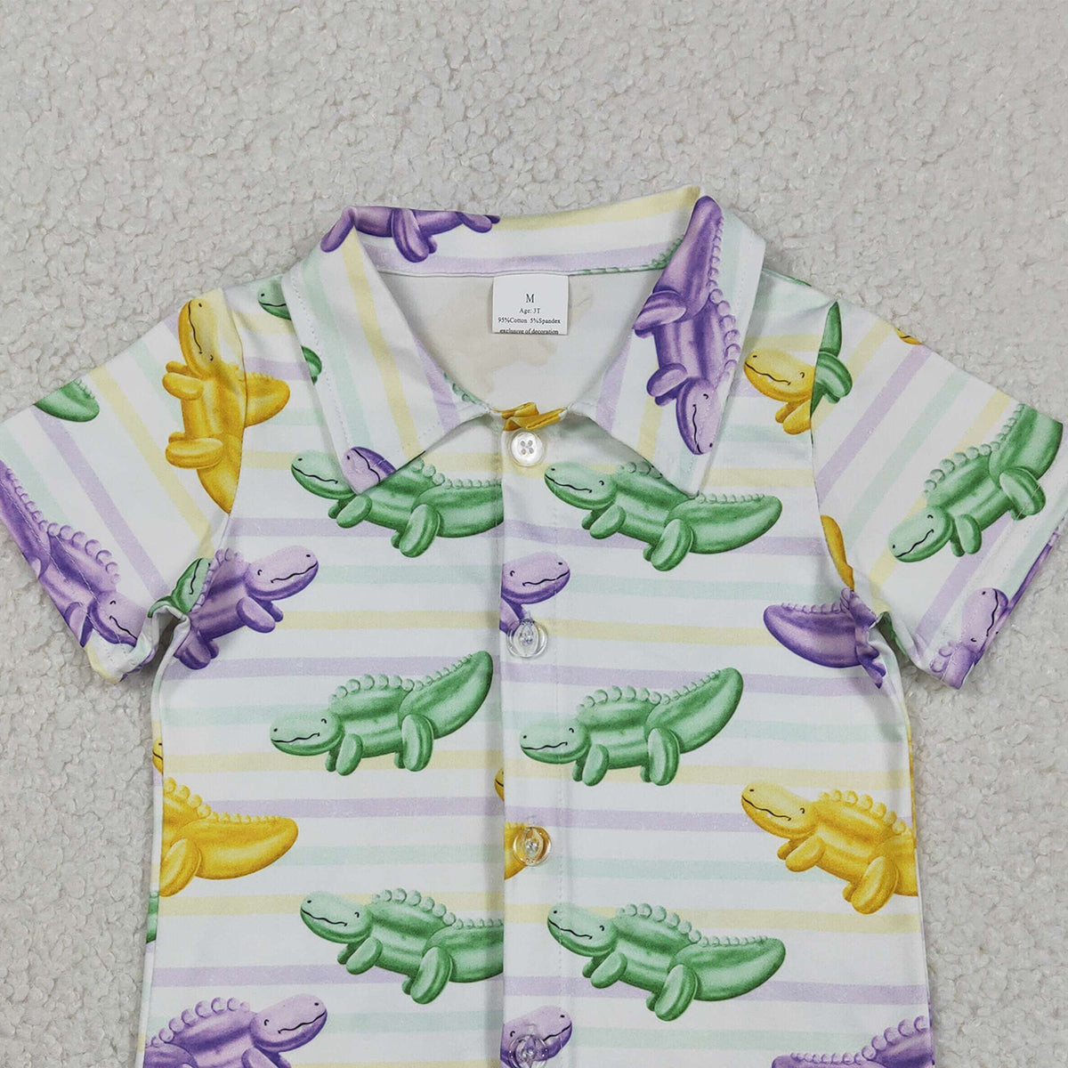 1.8 RTS NO MOQ （In stock）BT1393 Baby Boys Mardigras Stripe Crocodiles Button Shirts Top