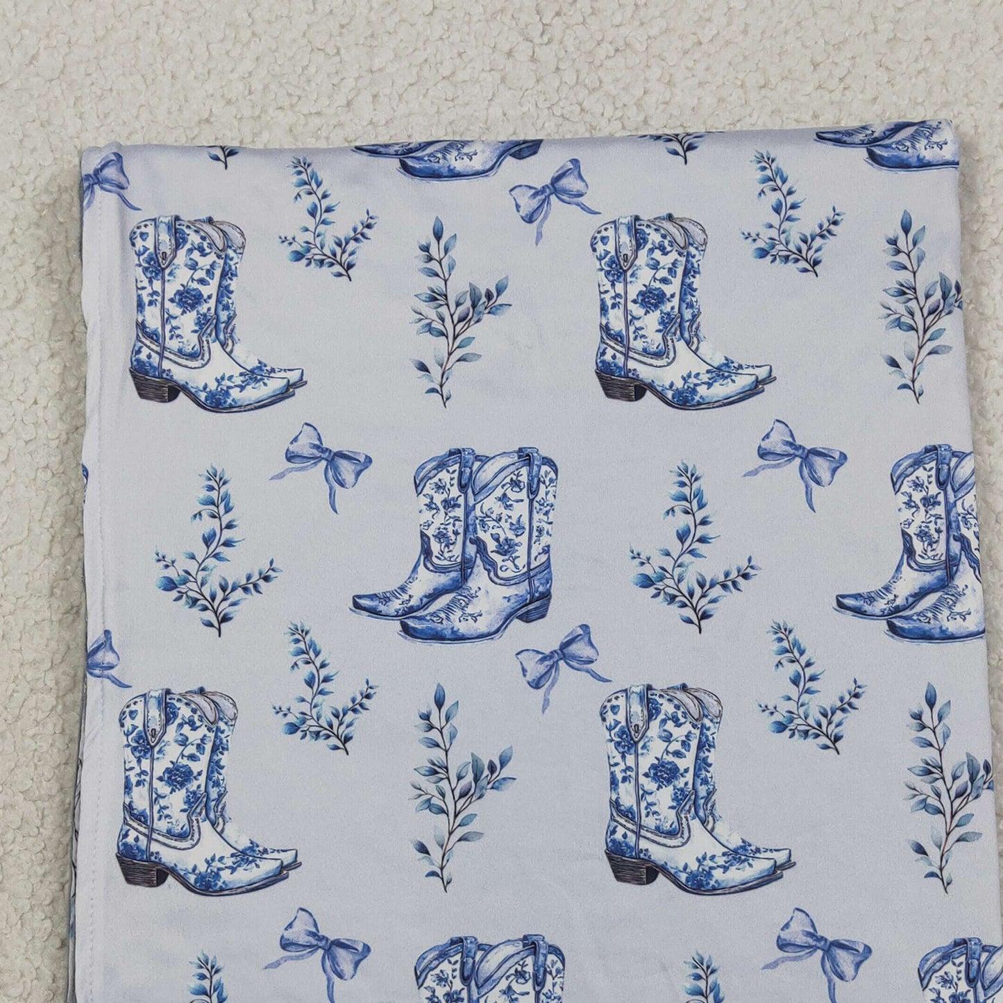BL0229 RTS NO MOQ （In stock）Baby Kids Blue Boots Bows Western Blankets