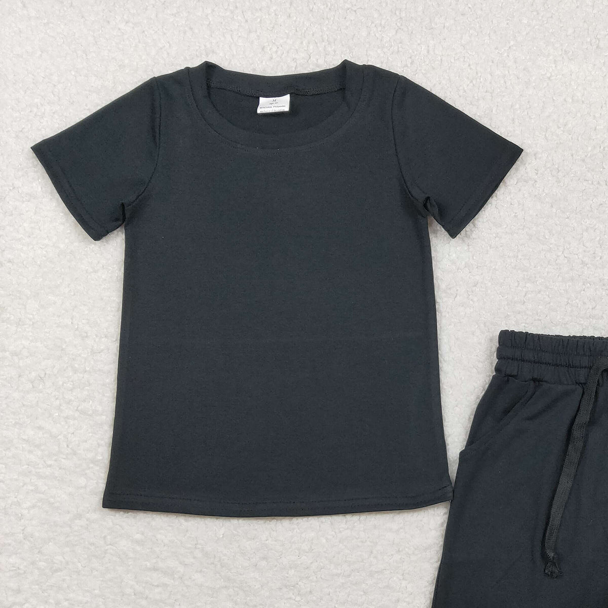 3.3 RTS NO MOQ （In stock）BSSO1889 Children's Fashion Set Baby Boys Short Sleeve Black Shirts Top Pockets Shorts Clothes Sets