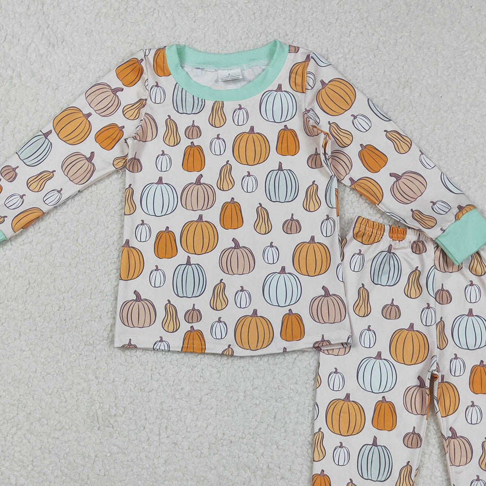 RTS NO MOQ （In stock）BLP1222 Baby Boys Winter Outfits Long Sleeve Pumpkin Pajamas Fall Comfortable Sleepwear