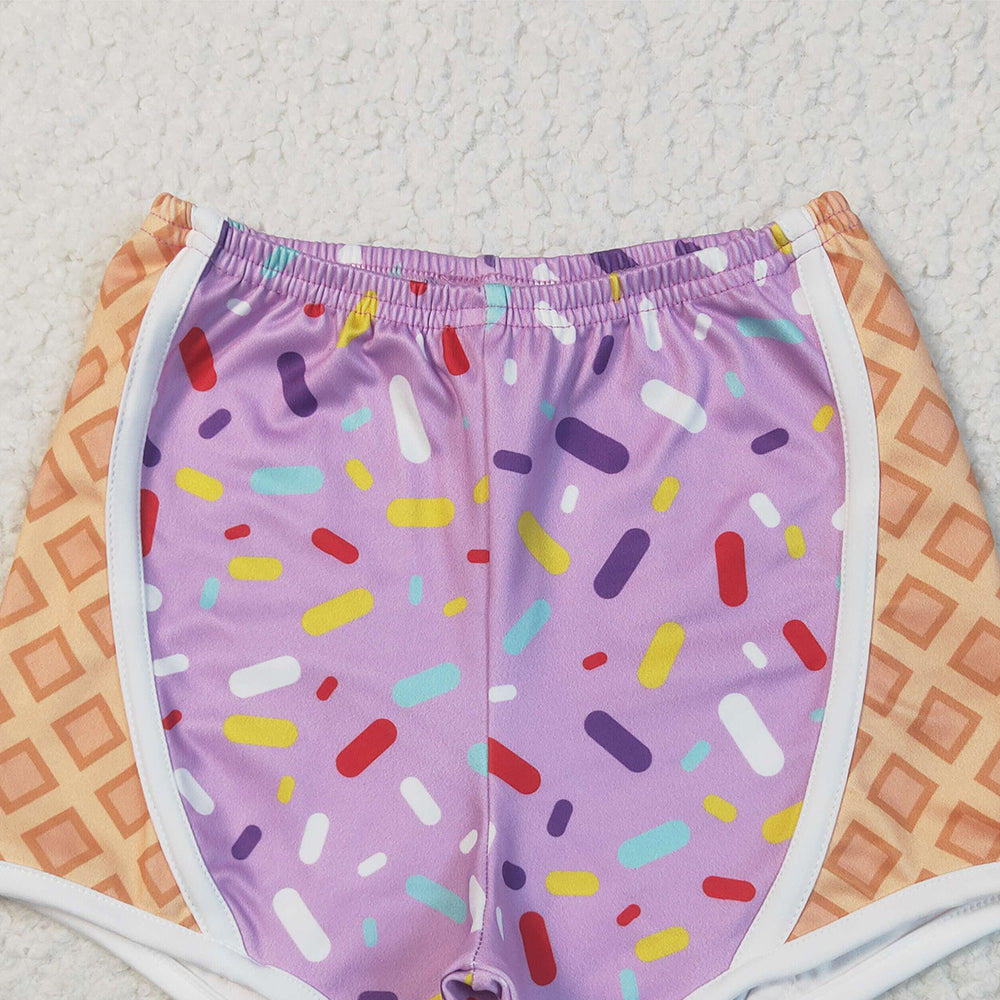 7.15 SS0572RTS NO MOQ Baby Girls Shorts Baby Girls Purple Ice-cream Drip Yoga Shorts Bottoms