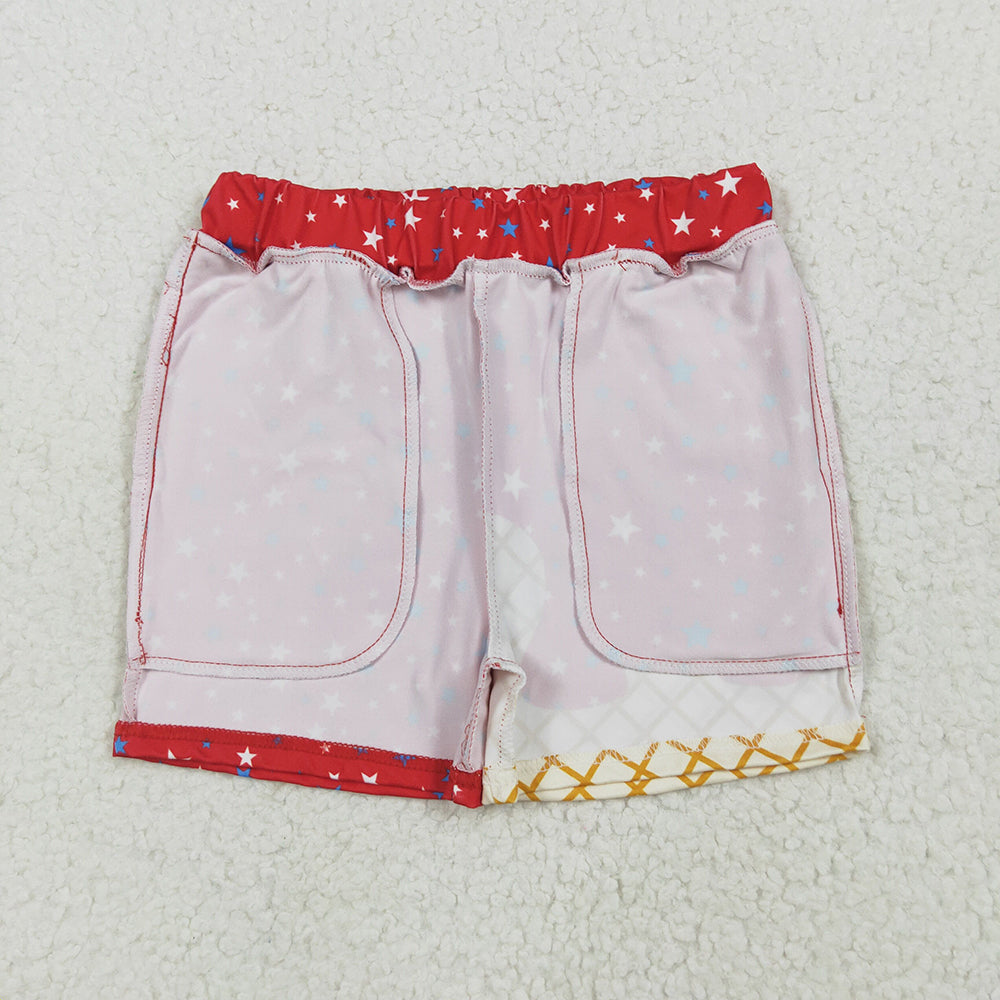 8.13  SS0612 RTS NO MOQ Baby Boys Summer Shorts Baby Boys Red Drip Stars Pockets Team Shorts Bottom