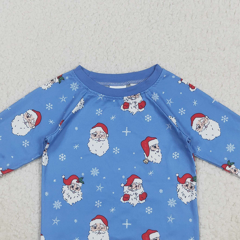 RTS NO MOQ （In stock）BT1289 Baby Boys Long Sleeve Tops Baby Boys Blue Santa Snowflake Christmas Shirts Top