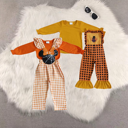 RTS Sibling Baby Turkey screen print plaid overalls cotton shirt girls boutique clothing