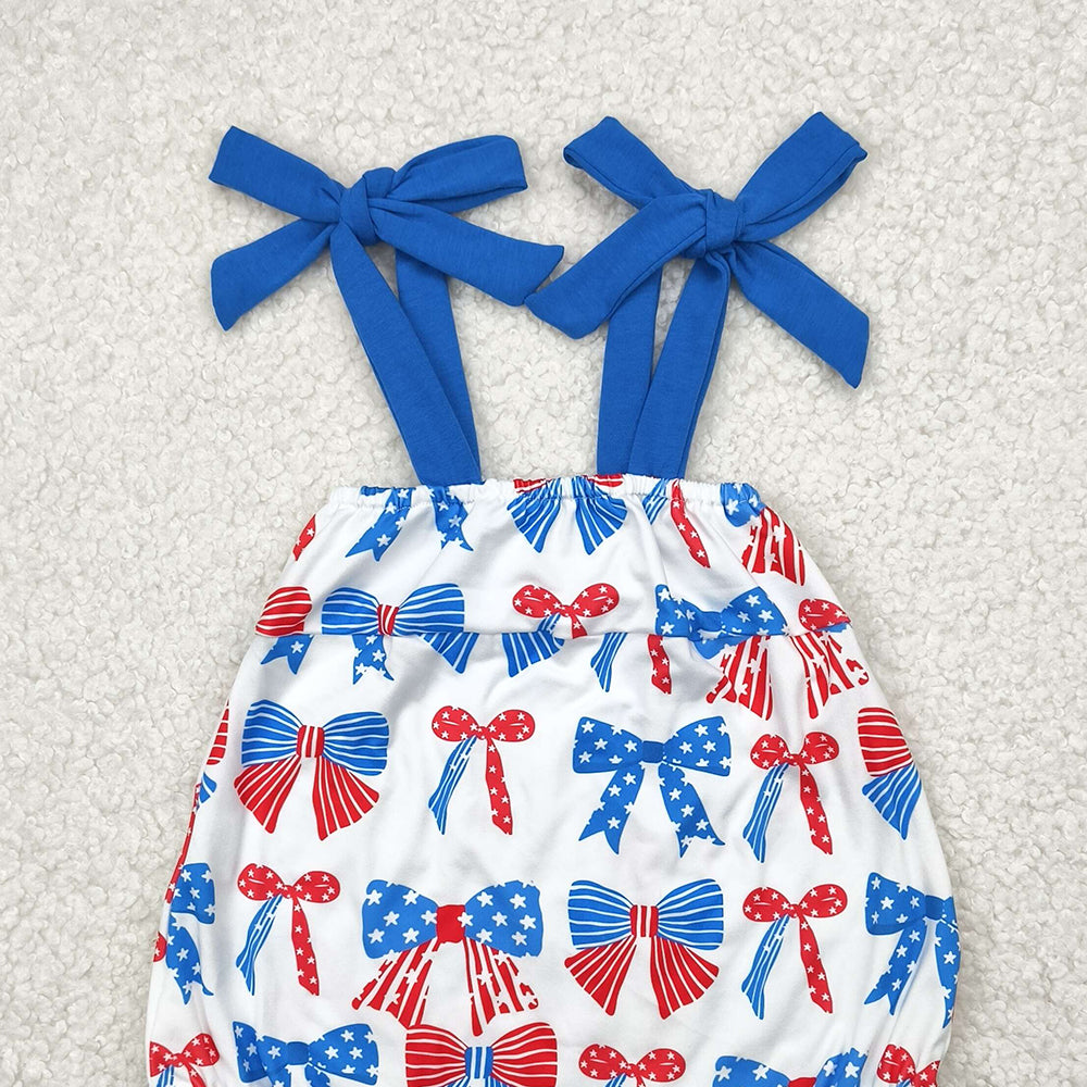 8.25  SR2902 RTS NO MOQ Baby Girls Summer Rompers baby girl clothes bow suspender romper