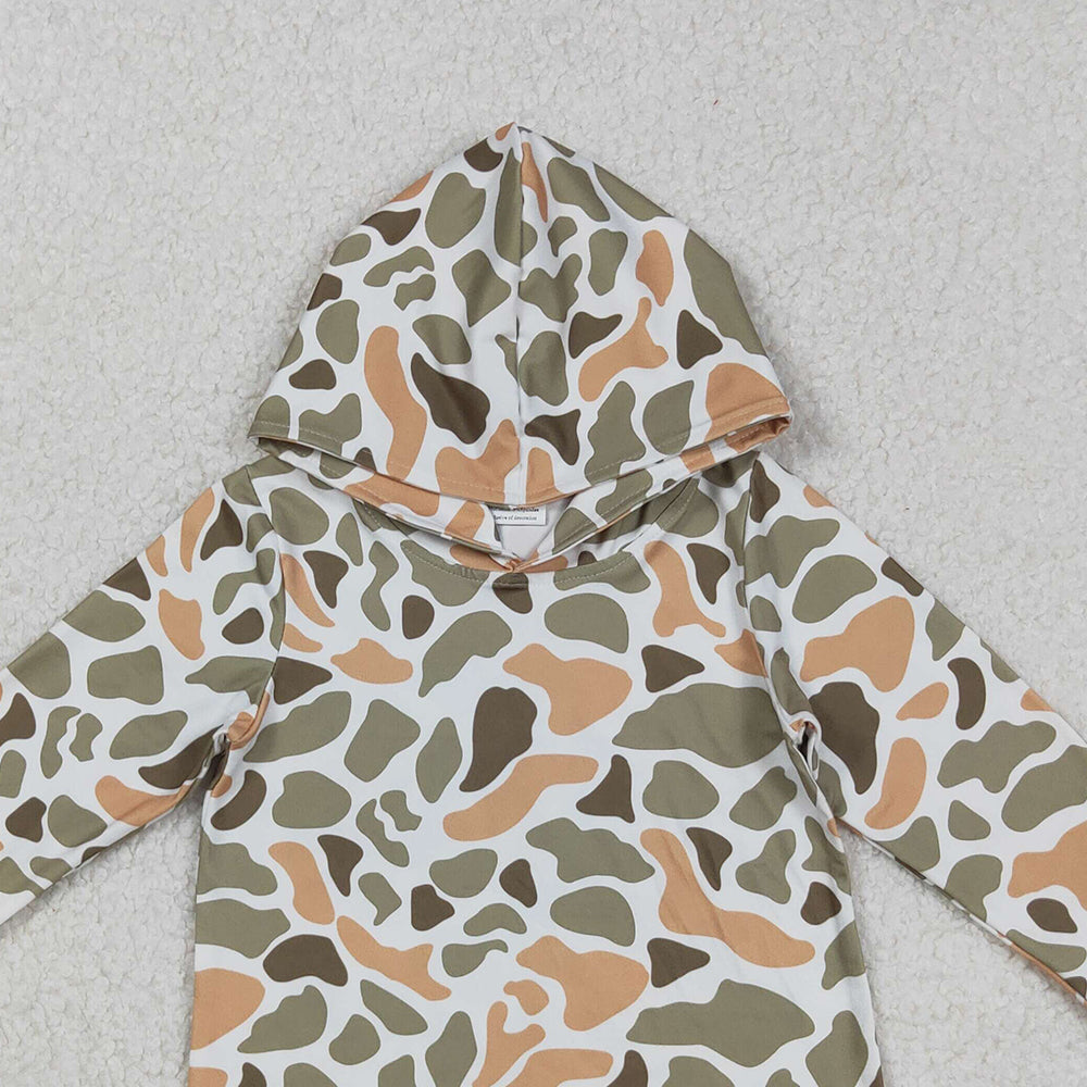 RTS NO MOQ （In stock）BT1313 Baby Boys Long Sleeve Tops Camouflage Hoodie Southern Green Khaki Hooded Tops f