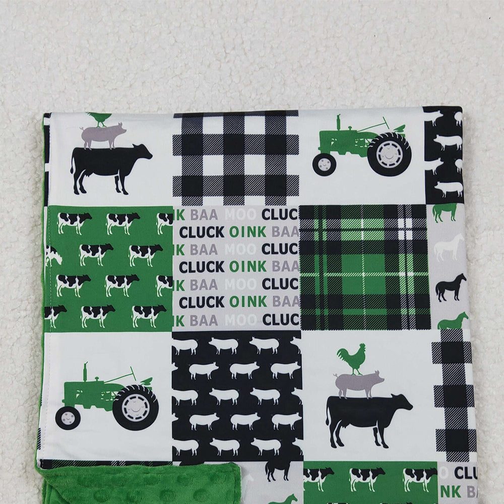 10.13 RTS NO MOQ （In stock）BL0056 Baby Kids Green Chicks Bows Farm Western blankets