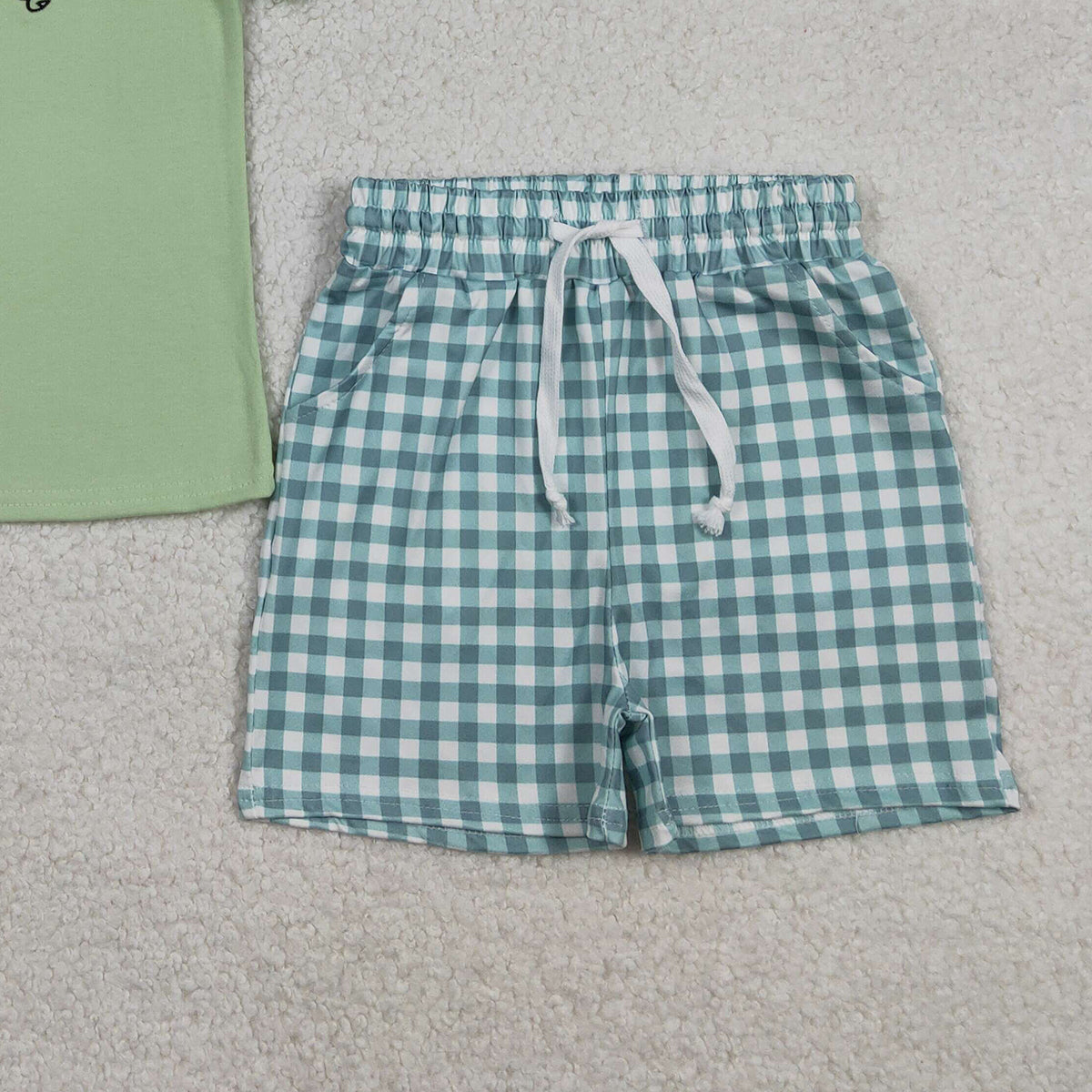 12.15 RTS NO MOQ （In stock）BSSO1621 Embroidery Fishing Baby Boys Top Checked Pockets Shorts Hunting Clothes Sets