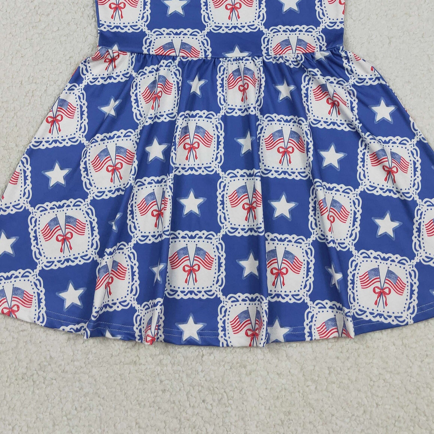 GSD3514 RTS NO MOQ （In stock ）Flutter sleeves flag bow stars girls 4th of july dresses