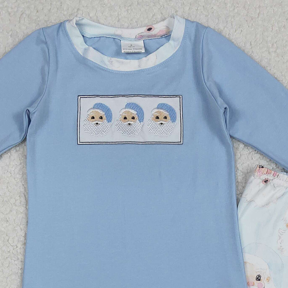 RTS NO MOQ （In stock）BLP0505 Baby Boys Winter Outfits Christmas Blue Santas Shirt Pants Clothes Sets