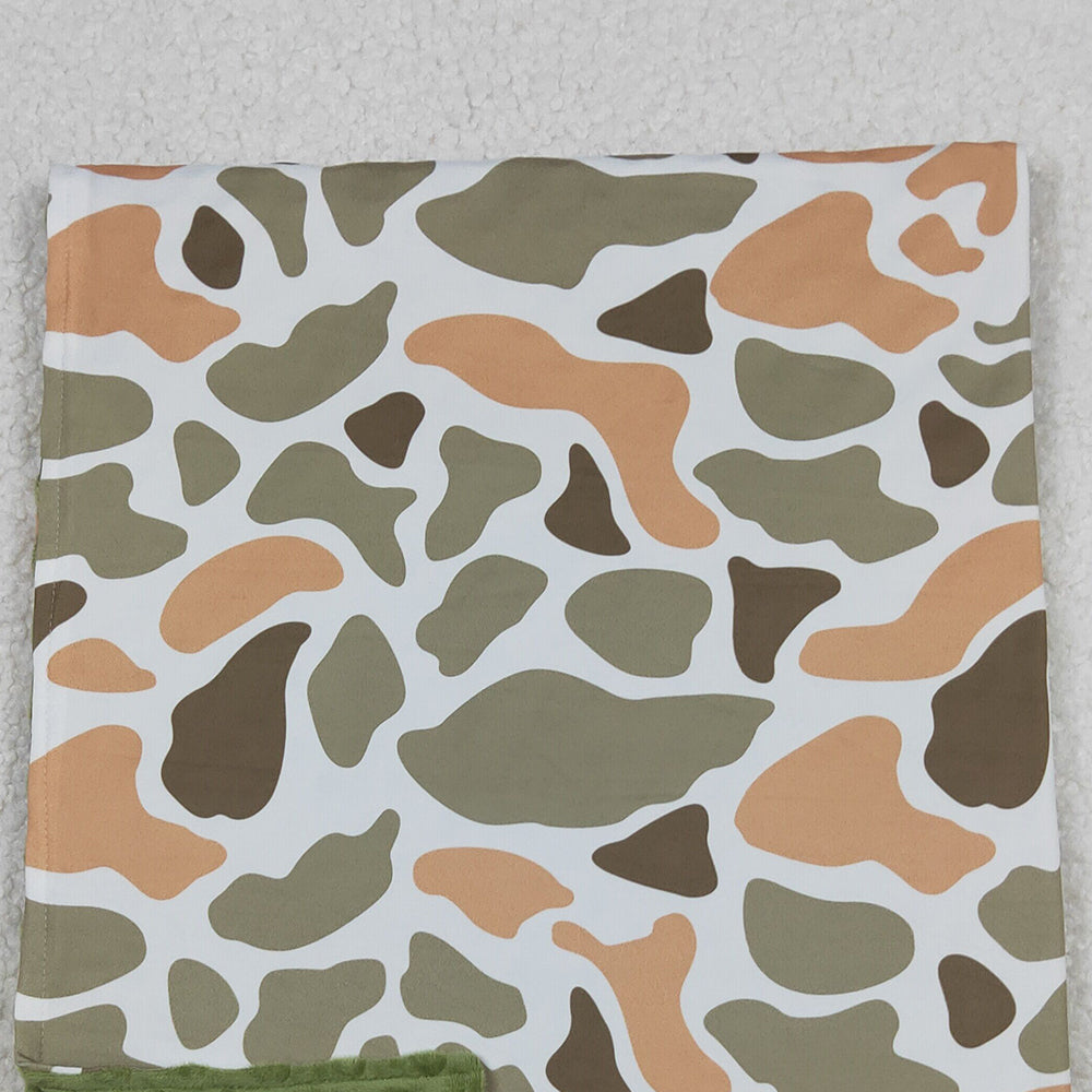 9.29 RTS NO MOQ （In stock）BL0223 Baby Kids Green Orange Camo Print Blankets