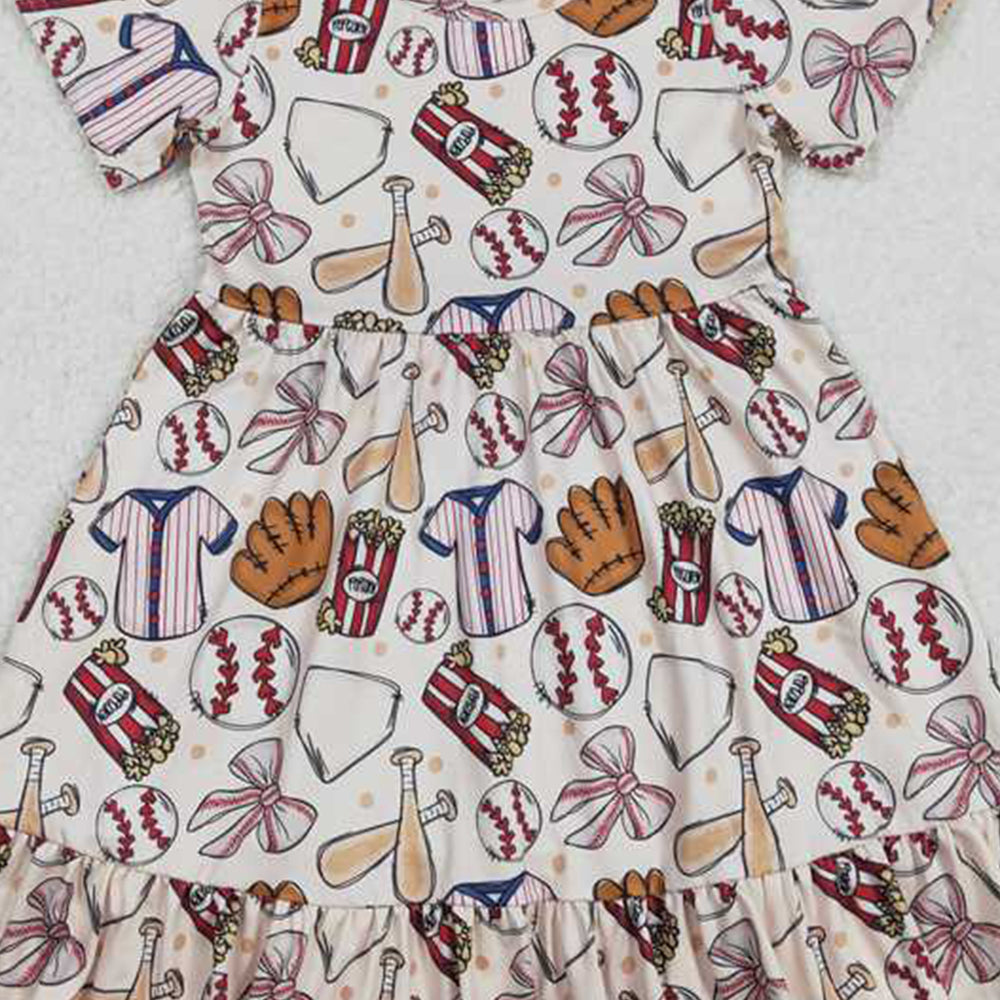 5.10 GSD1960 RTS NO MOQ Baby Girls Summer Dress Short sleeves baseball bow baby girls ruffle dresses
