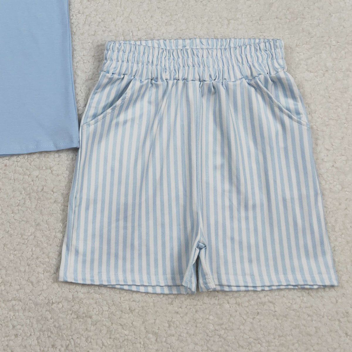 1.31 RTS NO MOQ （In stock）BSSO1560 Embroidery Rabbits Baby Boys Top Stripe Pockets Shorts Easter Clothes Sets