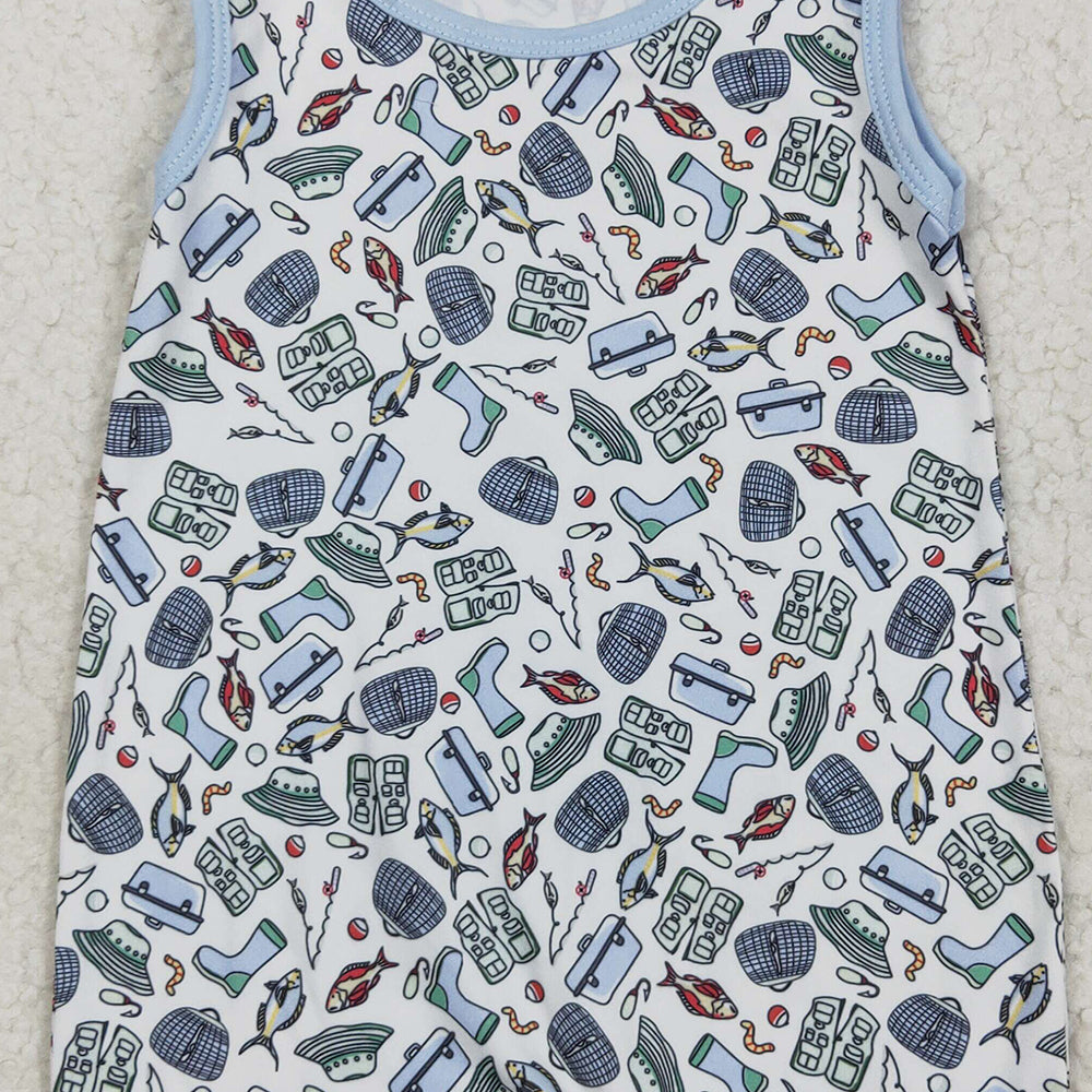 SR2900RTS NO MOQ Baby Boys Summer Rompers Baby Boy Sleeveless Lure Fishing Romper Booties - Lightweight Summer Outfit for Boys