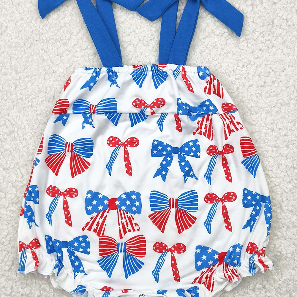 8.25  SR2902 RTS NO MOQ Baby Girls Summer Rompers baby girl clothes bow suspender romper