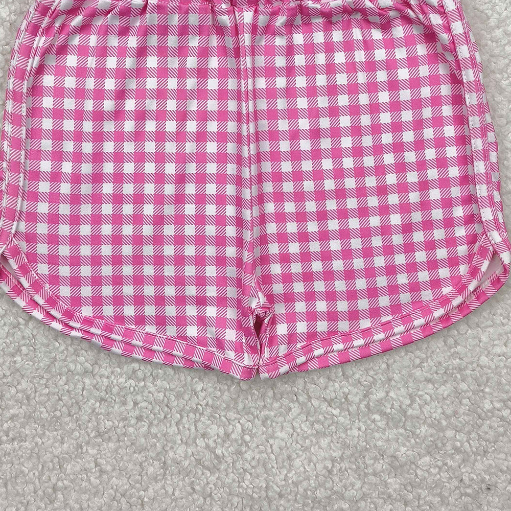 6.10  SS0472 RTS NO MOQ Baby Girls Summer Shorts Pink plaid elastic waist kids girls summer shorts