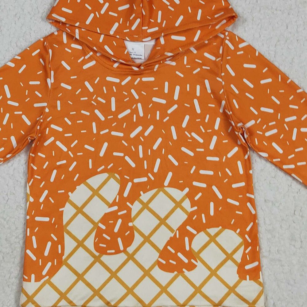 RTS NO MOQ （In stock）BT1274 Baby Boys Long Sleeve Tops Baby Boys Orange Sprinkles Drips Team Hoodies Tops