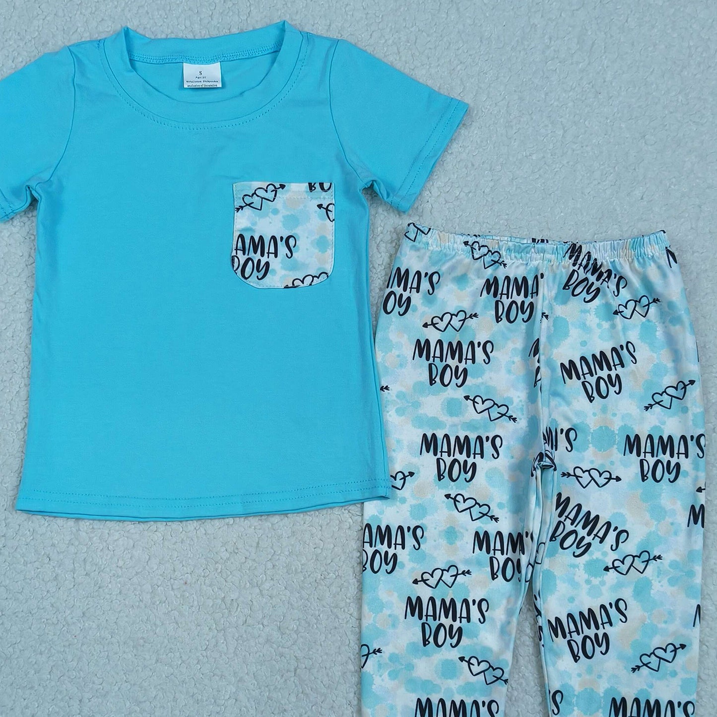 BSPO0587 RTS NO MOQ （In stock ）Short sleeves mama's boy pocket top pants kids outfits