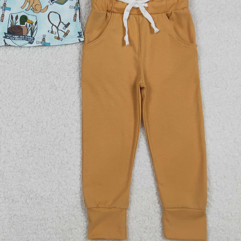 RTS NO MOQ （In stock）BLP1177 Baby Boys Winter Outfits Ducks Dogs Hunting Top Pants Southern Pajamas Sets