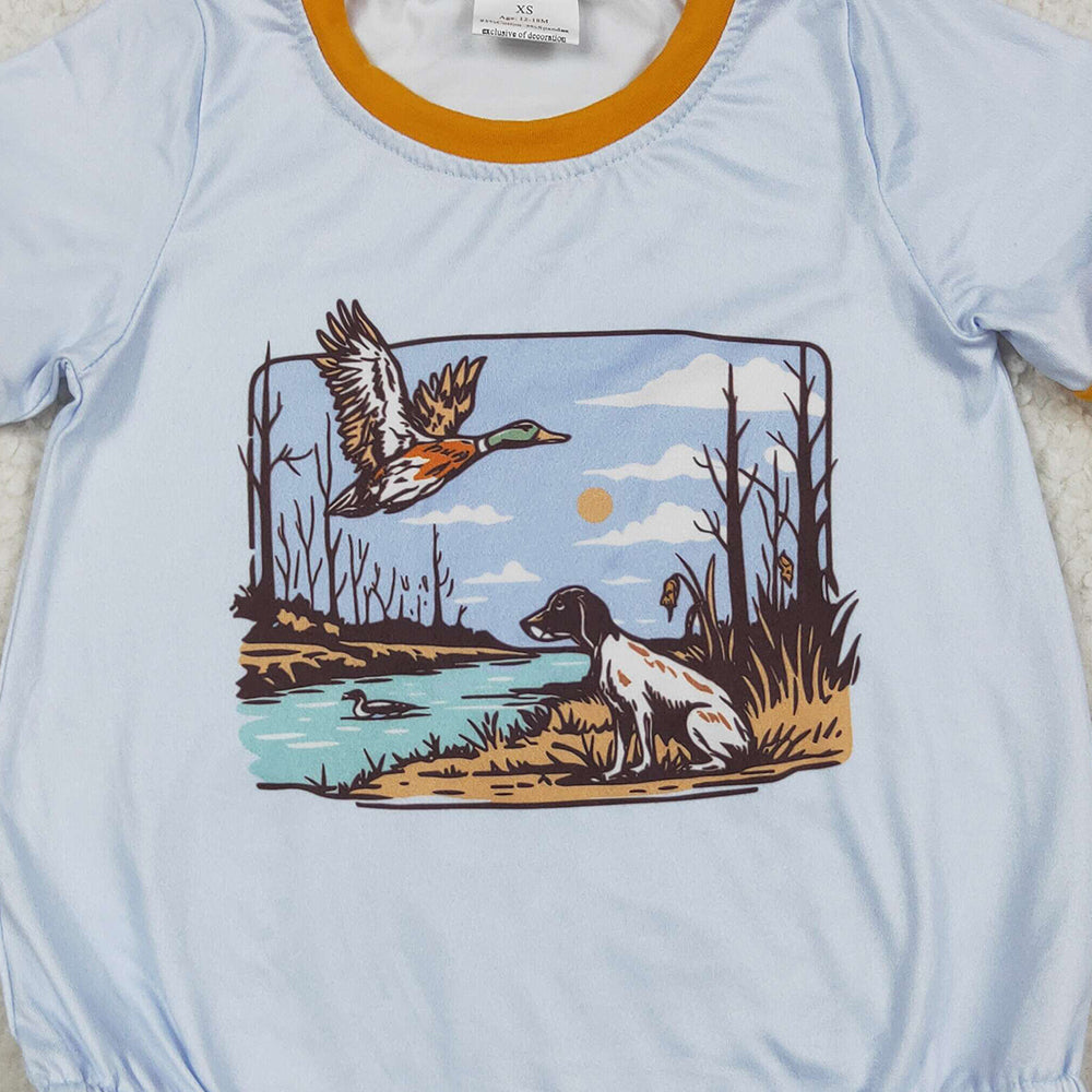 SR3093 8.19 RTS NO MOQ Baby Boys Summer Rompers Baby Boys Blue Short Sleeves Duck Dog Rompers