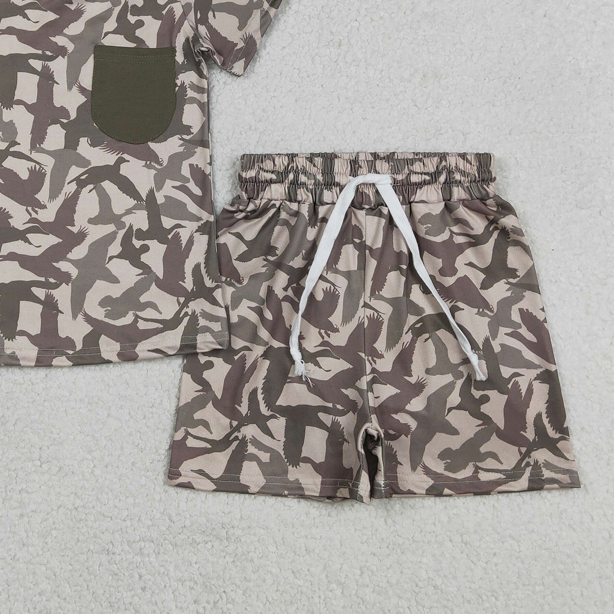 3.11 RTS NO MOQ （In stock）BSSO1795 Kids Clothing for Boys Baby Boys Ducks Camo Pocket Top Shorts Hunting Pajamas Clothes Sets