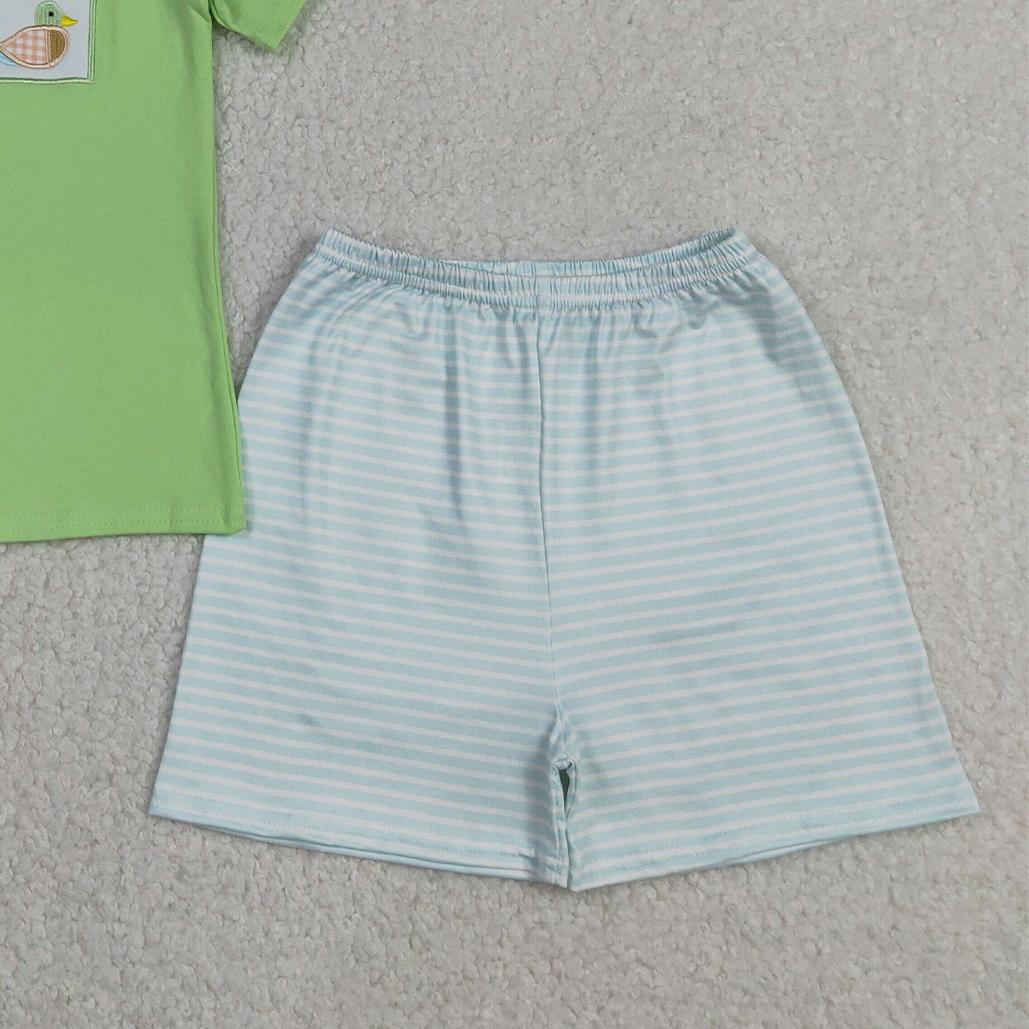 BSSO1946 RTS NO MOQ （In stock ）Short sleeves duck embroidery top stripe shorts boys outfits