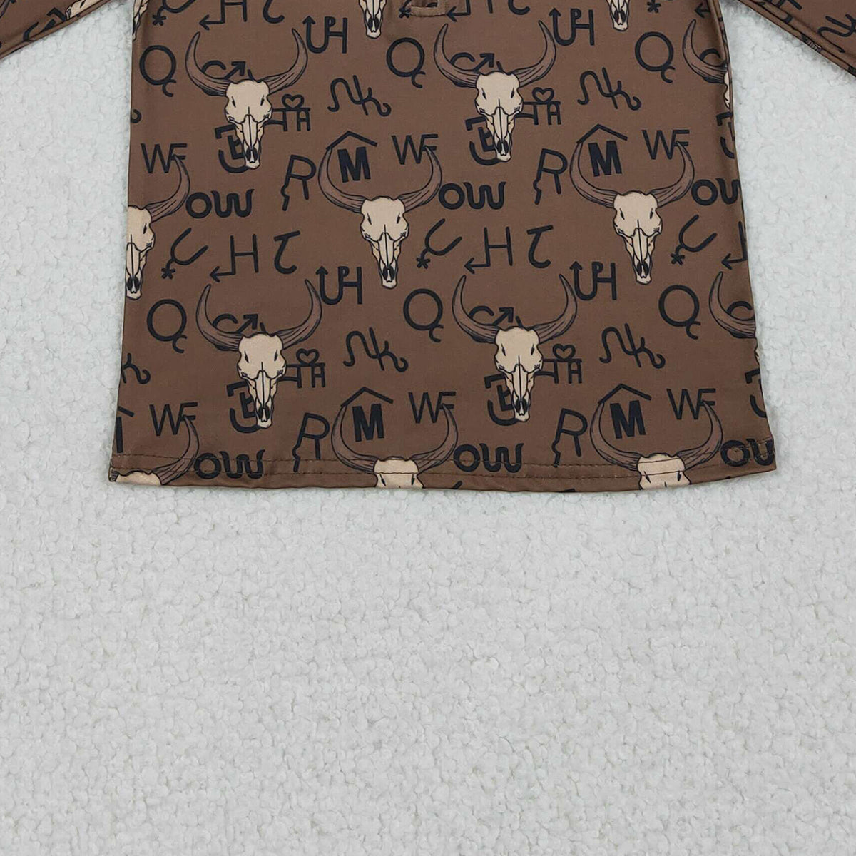 12.24 RTS NO MOQ （In stock）BT1597 Baby Boys Long Sleeve Western Bull Skulls Zipper Pullovers Top