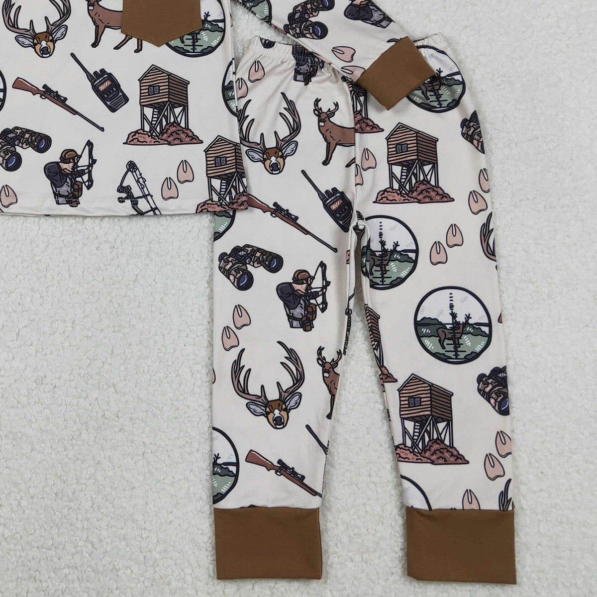 11.12 RTS NO MOQ （In stock）BLP1236 Baby Boys Deer Hunting Pocket Top Pant Pajamas Set