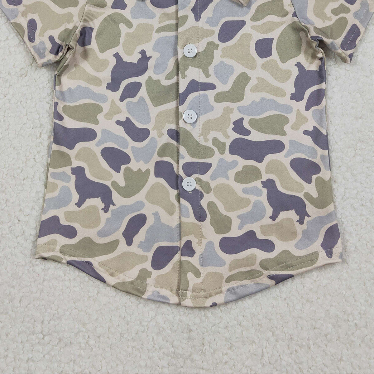 12.29 RTS NO MOQ （In stock）BT1563 Baby Boys Southern Dogs Camo Hunting Button Shirts Top