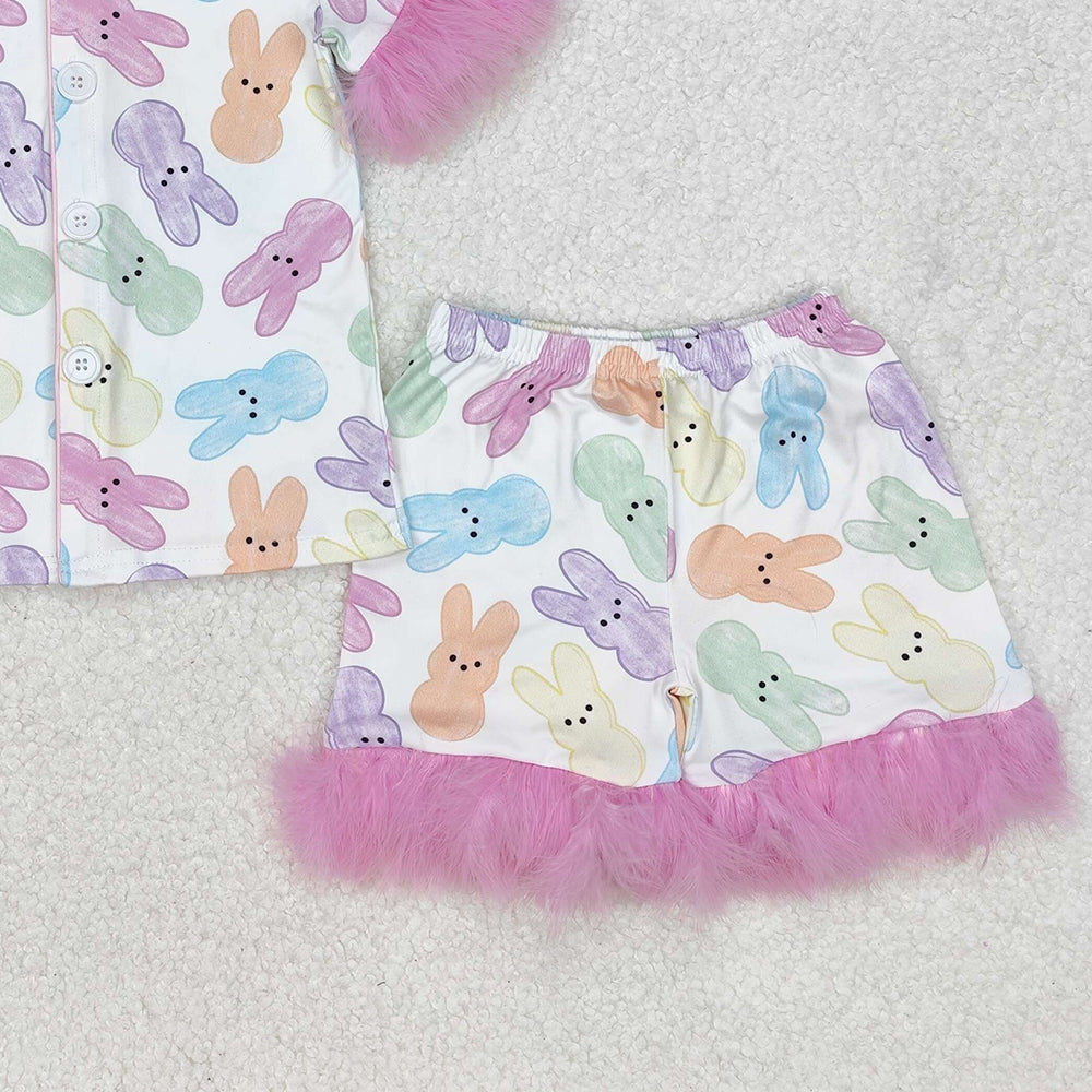 GSSO2020Girls Colorful Bunny Fur Pajamas Button down Easter Sleepwear Comfortable Soft Polyester Nightgown for Kids