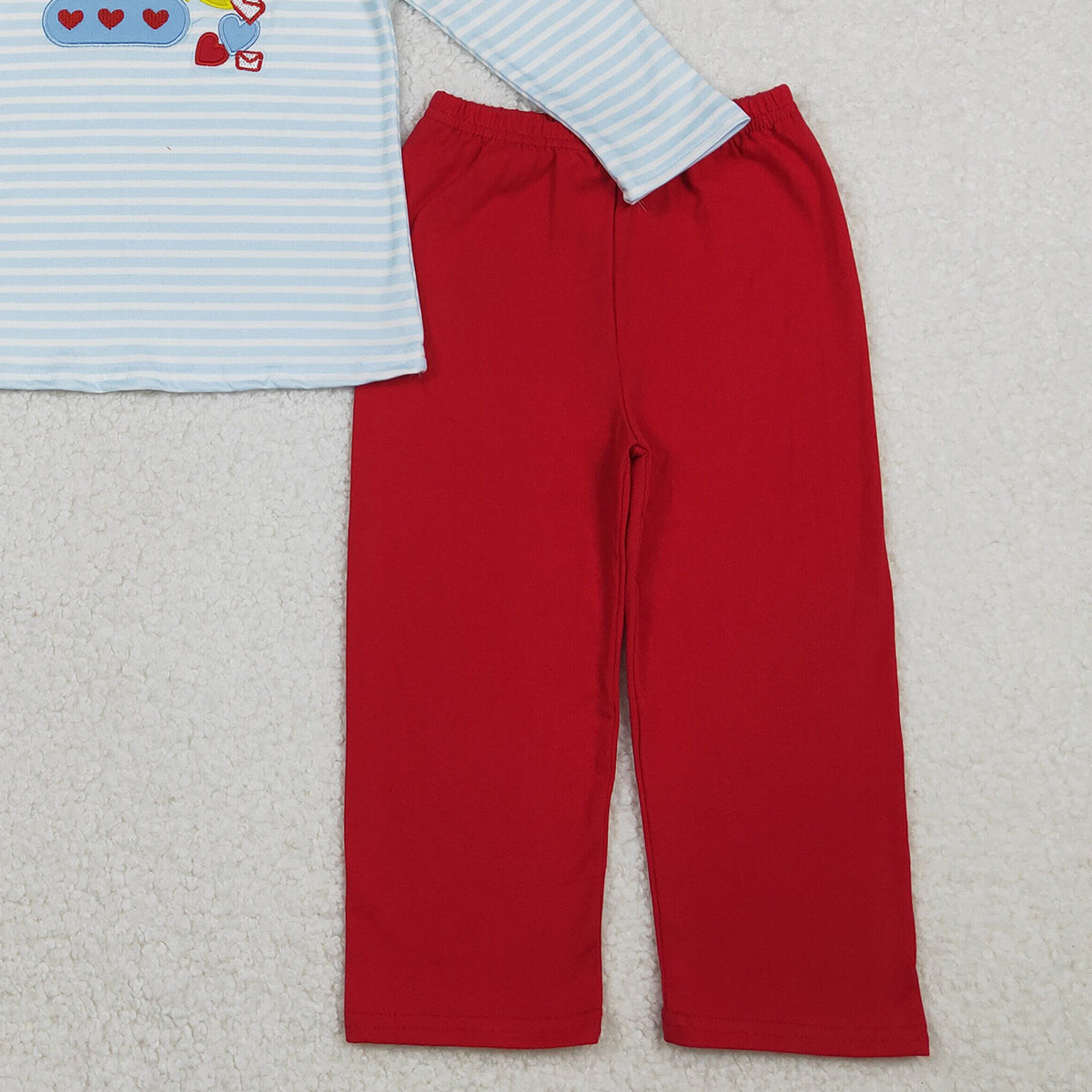 11.3 RTS NO MOQ （In stock）BLP1302 Baby Boys Winter Outfits Embroidery Hearts Excavator Baby Boys Stripe Top Pants Valentine Clothes Sets