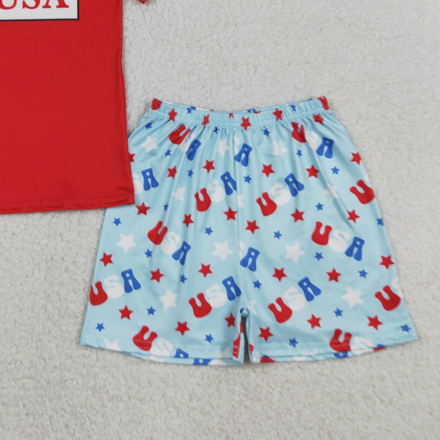 BSSO2011 RTS NO MOQ （In stock ）Short sleeves I love USA top shorts boys 4th of july outfit