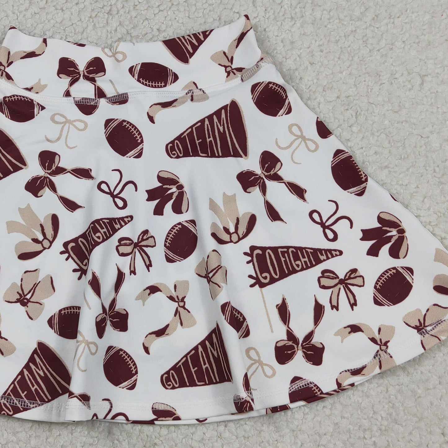 GLK0139 RTS NO MOQ （In stock）Maroon bow football go team kids girls activewear skirt