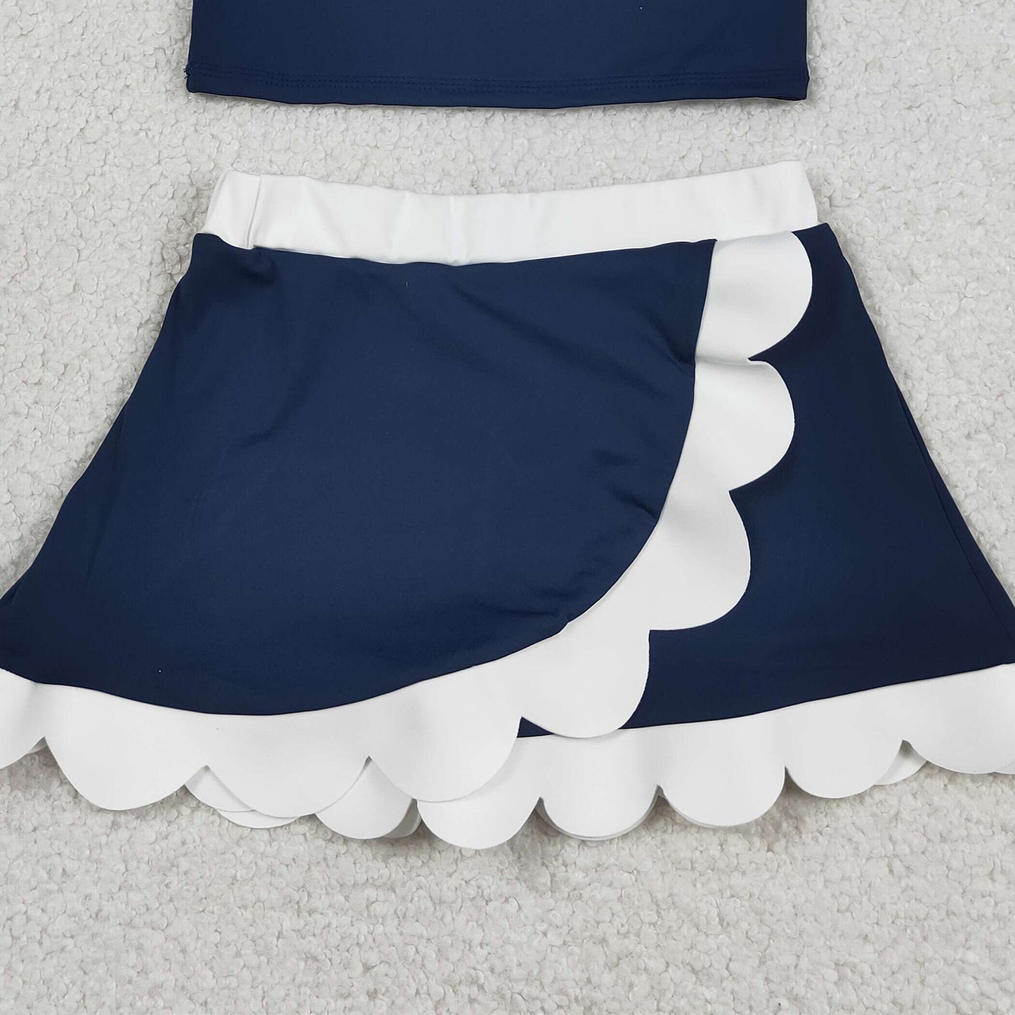GSD4024 RTS NO MOQ （In stock ）Sleeveless navy white scallop girls team active wear set