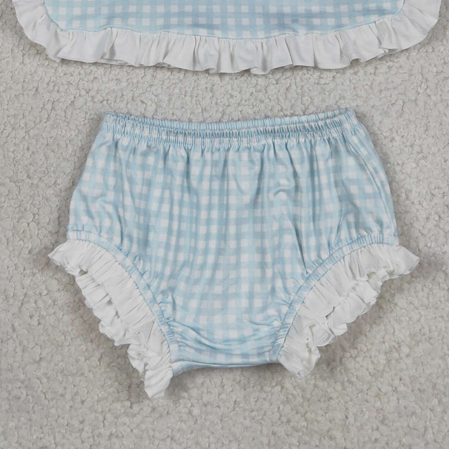 GBO0529 RTS NO MOQ （In stock）Baby Girls Light Blue Checked Bows Tunic Bummies Clothes Sets