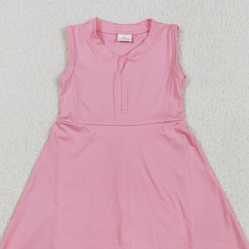 7.18  GSD2087 RTS NO MOQBaby Girls Summer Yoga Dress baby girl clothes yoga pink sleeveless skirts dress