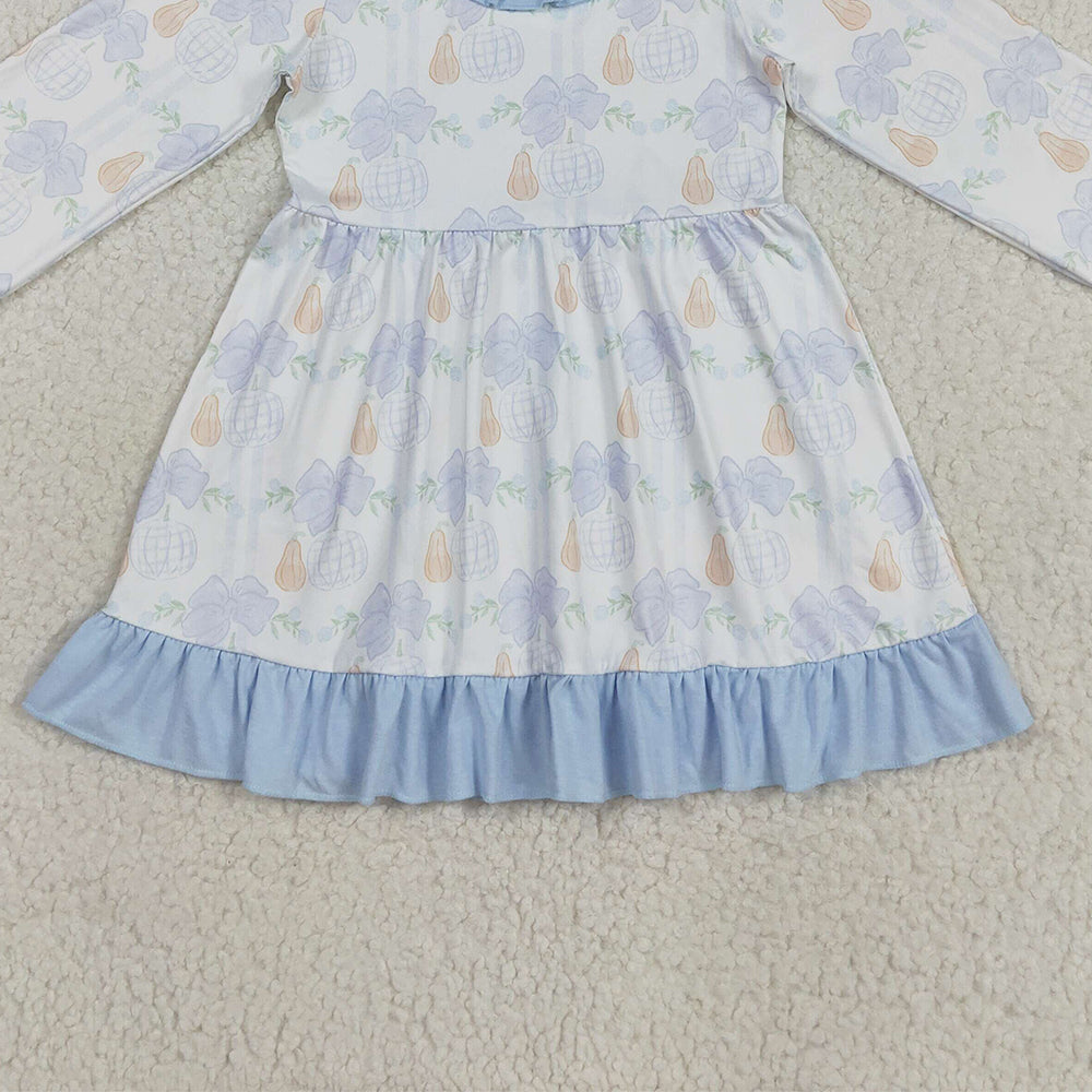 8.20 RTS NO MOQ （In stock）GLD1129 Baby Girls Winter Dress Baby Girls Pumpkins Flowers Plaid Fall Knee Length Dresses
