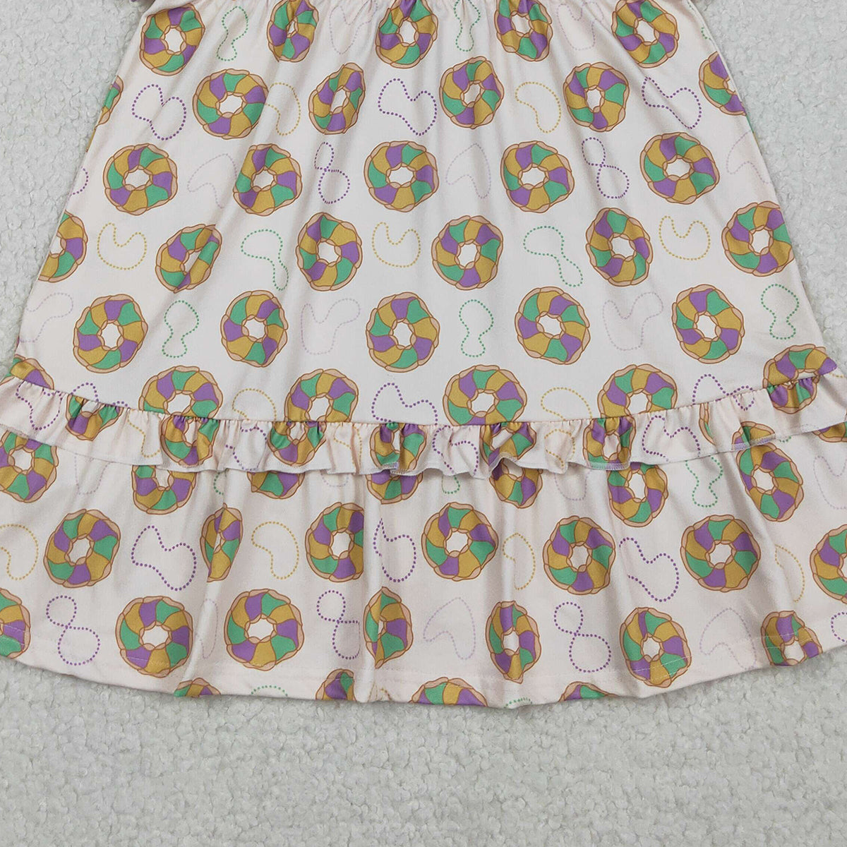 11.5 RTS NO MOQ （In stock）GSD2838 Baby Girls Mardigras Donuts Plaid Ruffle Knee Length Dresses