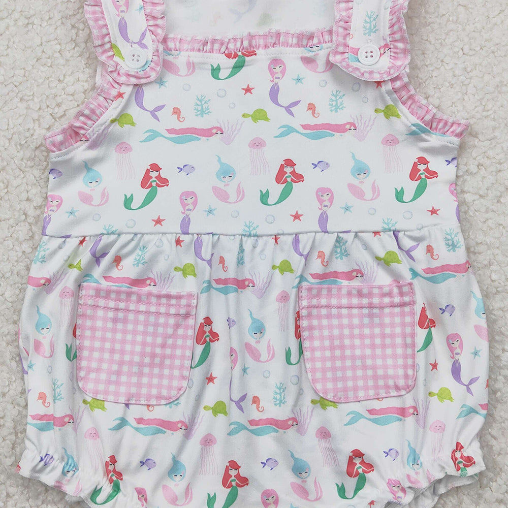 4.14 SR2880 RTS NO MOQ Baby Girls Summer Rompers  Sleeveless plaid pockets octopus fish turtle baby girls romper