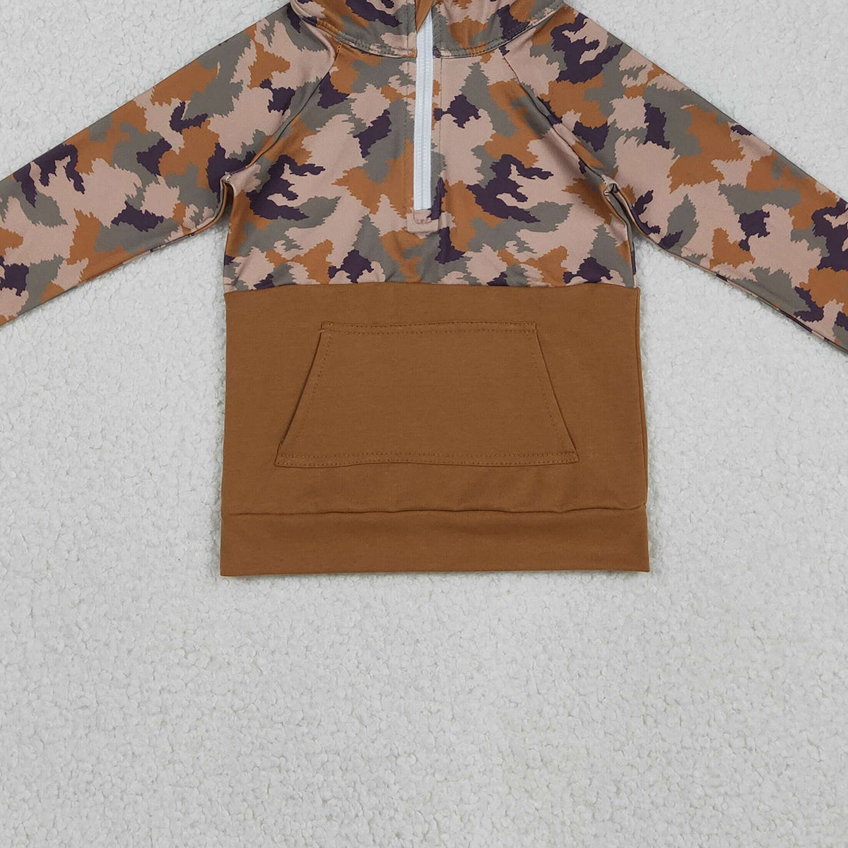 12.6 RTS NO MOQ （In stock）BT0912 Baby Boys Southern Brown Camo Pocket Zipper Hooded Top